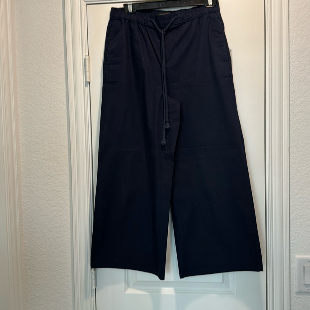 Banana Republic cotton elastic waist drawstring wide leg crops true deep navy